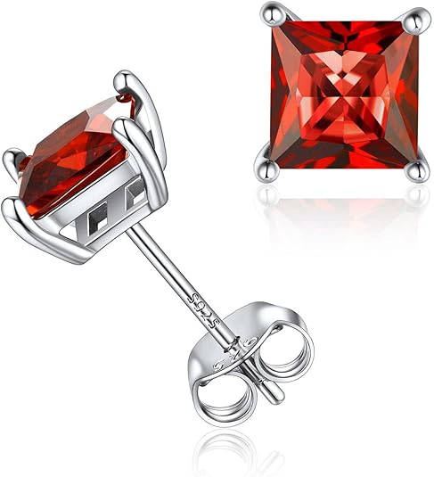 Minimalist Princess Cut Ruby Stud Earrings