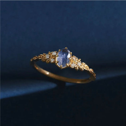 Blue Crystal Floral Ring
