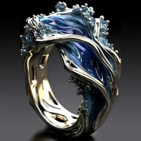 Antique Golden Ocean Wavy Ring